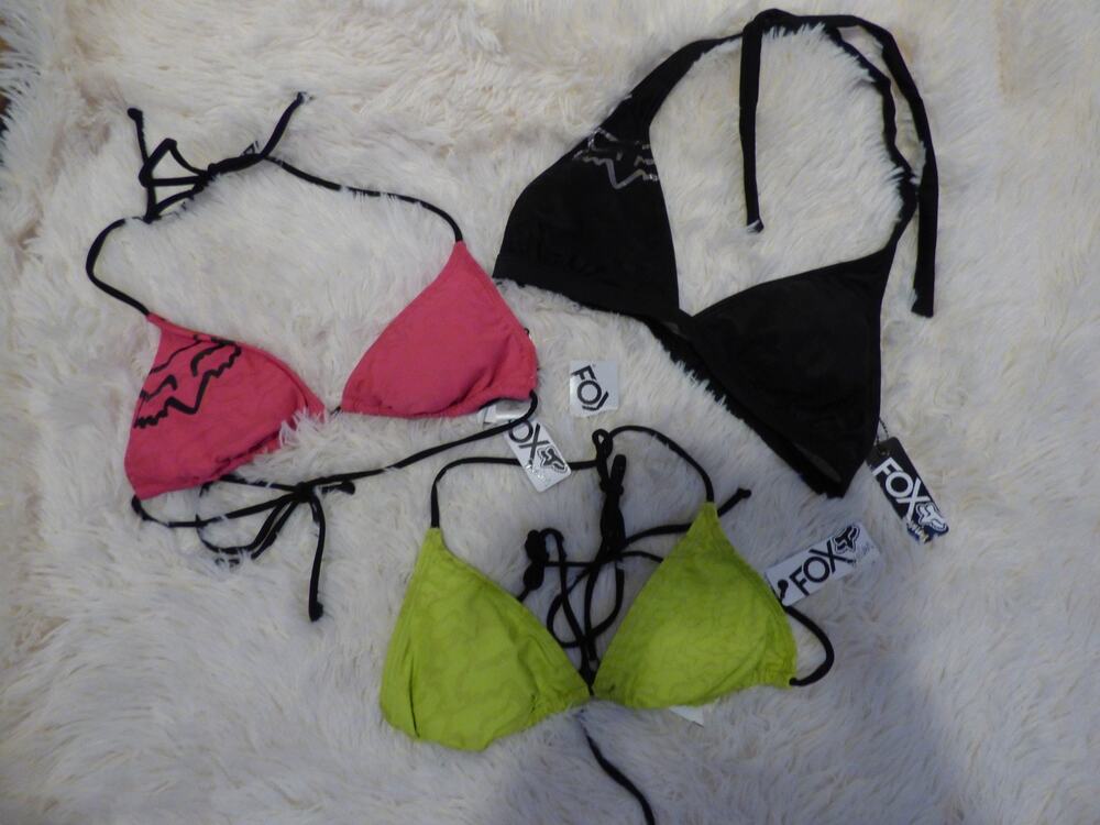 Fox Racing Logo Triangle Bikini Tops x3 - Pink Black & Neon Large NEW